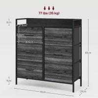 HOMCOM Rustic Chest of Six Fabric Drawers - Black(m-3)