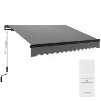 Outsunny 2.5 x 2m Electric Awning with LED Light and Remote Controller, Aluminium Frame DIY Retractable Awning, UV50+ Sun Shade Canopy for Garden Patio Deck Door Window, Dark Grey(m-1)