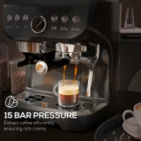 HOMCOM 15 Bar Coffee Machine with Adjustable Grind, Steamer and Accessories, Good Housekeeping Institute Approved, Black(m-6)