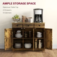 HOMCOM Sideboard with Rubberwood Top and Adjustable Shelves for Dining Room, Kitchen - Rustic Brown(m-4)