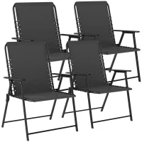 Outsunny Folding Garden Chairs Set of 4, Outdoor Dining Chairs with Wide Texteline Seat, High Back and Armrests, Black(m-1)
