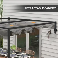 Outsunny 3 x 4m Lean To Steel Pergola, with Moving Fabric Canopy - Dark Grey(m-5)
