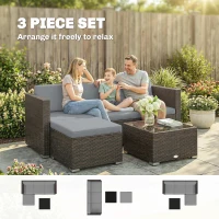 Outsunny 3 Pieces Garden Furniture Set w/ Cushions, PE Rattan Wicker Conversation Corner Sofa Set, Light Grey(m-4)