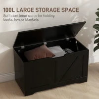 HOMCOM 100L Home Storage Box, with Safety Hinges - Black Wood-Effect(m-4)