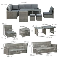 Outsunny Seven-Piece Rattan Garden Sofa Set, with Expanding Table - Grey(m-3)