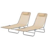 Outsunny Set of Two Steel Frame Sun Loungers, with Reclining Backs - Brown(m-11)