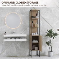 HOMCOM Tall Bathroom Cabinet with Open Shelves and Adjustable Shelf - Natural Wood Finish(m-4)