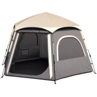 Outsunny Instant Pop Up Camping Tent, 2/3/4 Person Easy Setup Dome Family Tent with Vestibule, Rainfly, 4 Mesh Windows & 2 Doors, Hexagonal Design, Waterproof & UV Protected, Dark Grey(m-11)