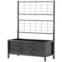 Outsunny Raised Bed for Garden with Trellis, Galvanised Planter Box with Diamond Pattern, Drainage Holes for Vegetables, Herbs and Flowers, 90 x 40 x 120 cm, Black(m-11)