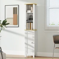 kleankin Slim Bathroom Storage Unit with Open Compartment, Bathroom Storage Cabinet with Adjustable Shelf, 34 x 23 x 165 cm, White(m-9)