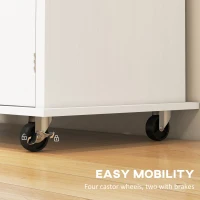 HOMCOM Rolling Kitchen Island Storage Trolley with Rubber Wood Top & Drawers for Dining Room, White(m-7)