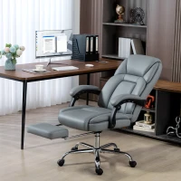 HOMCOM Faux Leather Reclining Office Chair, with Footrest - Grey(m-2)