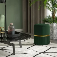 HOMCOM Velvet-Feel Storage Ottoman - Green(m-7)