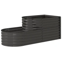 Outsunny Two-Tier Galvanised Steel Garden Planter - Dark Grey(m-11)
