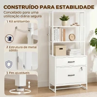 HOMCOM Arquivador com Prateleiras Móvel de Escritório com Prateleiras Gaveta para Arquivos A4 e Carta e Suporte para Impressora 70x40x157 cm Branco(m-7)