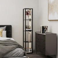 HOMCOM LED Floor Lamp with Shelves, Modern Dimmable Standing Lamp with 3 Brightness Levels and Foot Switch for Living Room, Bedroom, Office, Black(m-9)