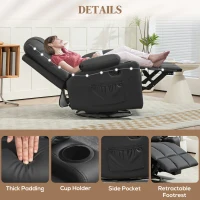 HOMCOM Manual Reclining Chair, Recliner Armchair with Swivel, Faux Leather, Footrest, Cup Holders, 86x93x102cm, Black(m-7)