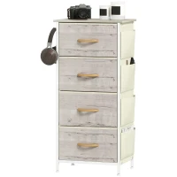 HOMCOM Chest of Four Fabric Drawers - Natural Wood Finish(m-11)