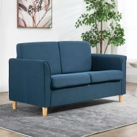 HOMCOM Compact Loveseat Sofa, Modern 2 Seater Sofa for Living Room with Wood Legs and Armrests, Blue(m-2)
