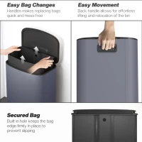HOMCOM 50L Kitchen Bin with Soft-Close Lid and Stay-Open Function, Stainless Steel Pedal Bin with Removable Inner Bucket, Carry Handle for Kitchen, Office, Home, Grey(m-7)