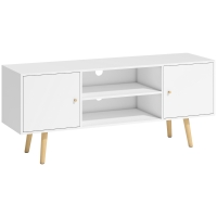 HOMCOM TV Stand Cabinet up to 55 Inches, TV Unit with Storage Shelves and Wood Legs for Living Room, Bedroom, White