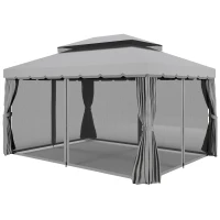 Outsunny 3 x 4m Aluminium Garden Gazebo, Marquee Canopy Shelter Pavilion Party Tent with Nets and Curtains for Garden and Deck, Light Grey(m-11)