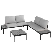 Outsunny Four-Piece Garden Corner Sofa Set with 2 Loveseats and 2 Coffee Tables - Grey(m-1)