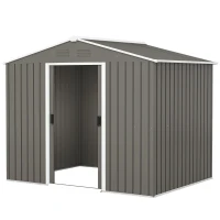 Outsunny 8 x 6ft Outdoor Garden Storage Shed, Metal Tool House with Ventilation and Sliding Doors, Light Grey(m-11)