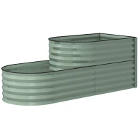 Outsunny Two-Tier Galvanised Steel Garden Planter - Light Green(m-11)