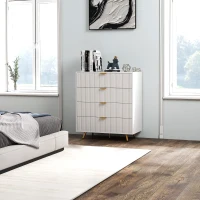 HOMCOM Elegant Four-Drawer Bedside Table - White(m-2)
