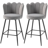 HOMCOM Set of Two Velvet-Feel Lotus Bar Stools - Grey(m-11)