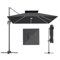 Outsunny 2.5m Cantilever Parasol with Solar Powered LED Lights, 360° Rotation, Tilt Adjustment, Crank Handle, Dark Grey(m-10)