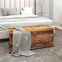 HOMCOM Storage Chest, Large 113L Blanket Box, Shoe Bench with Safety Hinged Lid, Storage Trunk, Bed End Bench for Bedroom, Hallway, Living room, Playroom, 100 x 40 x 40cm, Rustic Brown(m-2)