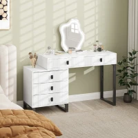 HOMCOM Dressing Table, Vanity Desk with Leaf Shape Mirror, Makeup Table with 5 Drawers, 3-Colour LED Lights, 100x40cm Tabletop, White(m-2)