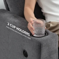 HOMCOM 3 Seater Sofa with USB Ports & Cup Holders - Grey(m-5)