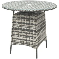 Outsunny Wicker Garden Rattan Table, Patio Furniture Outdoor Coffee Table with Umbrella Hole and Tempered Glass Top, Grey(m-11)