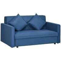 HOMCOM 2 Seater Sofa Bed with Hidden Storage, Pull Out Convertible Bed Settee, Modern Snow Flannel Loveseat Sofa Sleeper with 2 Cushions for Living Room, Guest Room, Deep Blue(m-1)