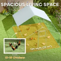 PawHut Walk-in Chicken Run w/ Cover, Feeding Door, Hanging Feeder, Perch, for 12-18 Poultry(m-4)