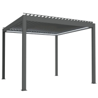 Outsunny 3 x 3(m) Electric Louvered Pergola with LED Lights, Aluminium Pergola Hardtop Gazebo with Remote, Adjustable Roof and Drainage System, Water and UV Proof