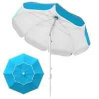 Outsunny Beach Umbrella Portable with Sand Anchor, Carry Bag, Adjustable Height & Tilt, UPF50+ UV Protection, Blue(m-10)