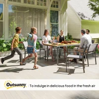 Outsunny Garden Table for 6, 150 cm Rectangular Outdoor Dining Table with 5 cm Umbrella Hole, Wood Effect Top, Rust Resistant Frame, for Patio, Balcony, Terrace, Natural Wood Finish(m-9)