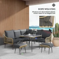 Outsunny Six-Piece Rattan Strong Garden Sofa Set - Brown/Grey(m-7)
