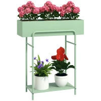 Outsunny 2 Tier Plant Stand, Metal Plant Rack Shelf with Drain Holes, Floor-standing Flower Pot Stand for Indoor Outdoor Garden Patio Balcony Living Room, Green(m-10)