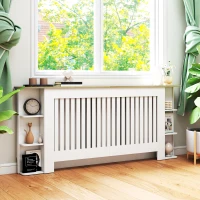 HOMCOM Radiator Cover with Open Storage Shelves, Vertical Slatted Cabinet Shelf Heater Cover for Living Room, Hallway, Extra Large, White(m-9)