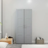 HOMCOM Double Paneled Door Wardrobe, with Shelves - Grey(m-7)
