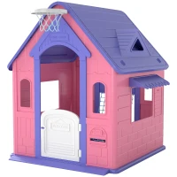 AIYAPLAY 5-in-1 Playhouse for Kids Outdoor Indoor with Basketball Hoop, Football Goal, Dartboard, Ring Toss for 2-5 Years, Pink(m-11)