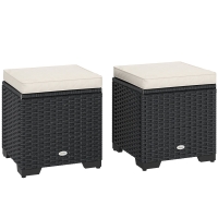 Outsunny Set of 2 Rattan Storage Ottoman, Outdoor Footstool with Removable Cushions, Garden Storage Seat for Balcony, Porch, Living Room, Cream