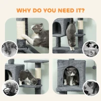 PawHut 202cm Cat Tree with 6 Scratching Posts, 2 Hammocks, 2 Condos, 2 Perches, Pompoms, for Indoor Cats to Rest and Play(m-8)