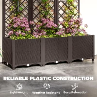 Outsunny Raised Garden Bed with Trellis, Plastic Planter Box with Drainage Holes, Drain Plugs and Water Reservoirs for Climbing Plants, Vegetables, Flowers, Brown(m-5)