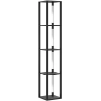 HOMCOM LED Floor Lamp with Shelves, Modern Dimmable Standing Lamp with 3 Brightness Levels and Foot Switch for Living Room, Bedroom, Office, Black(m-1)